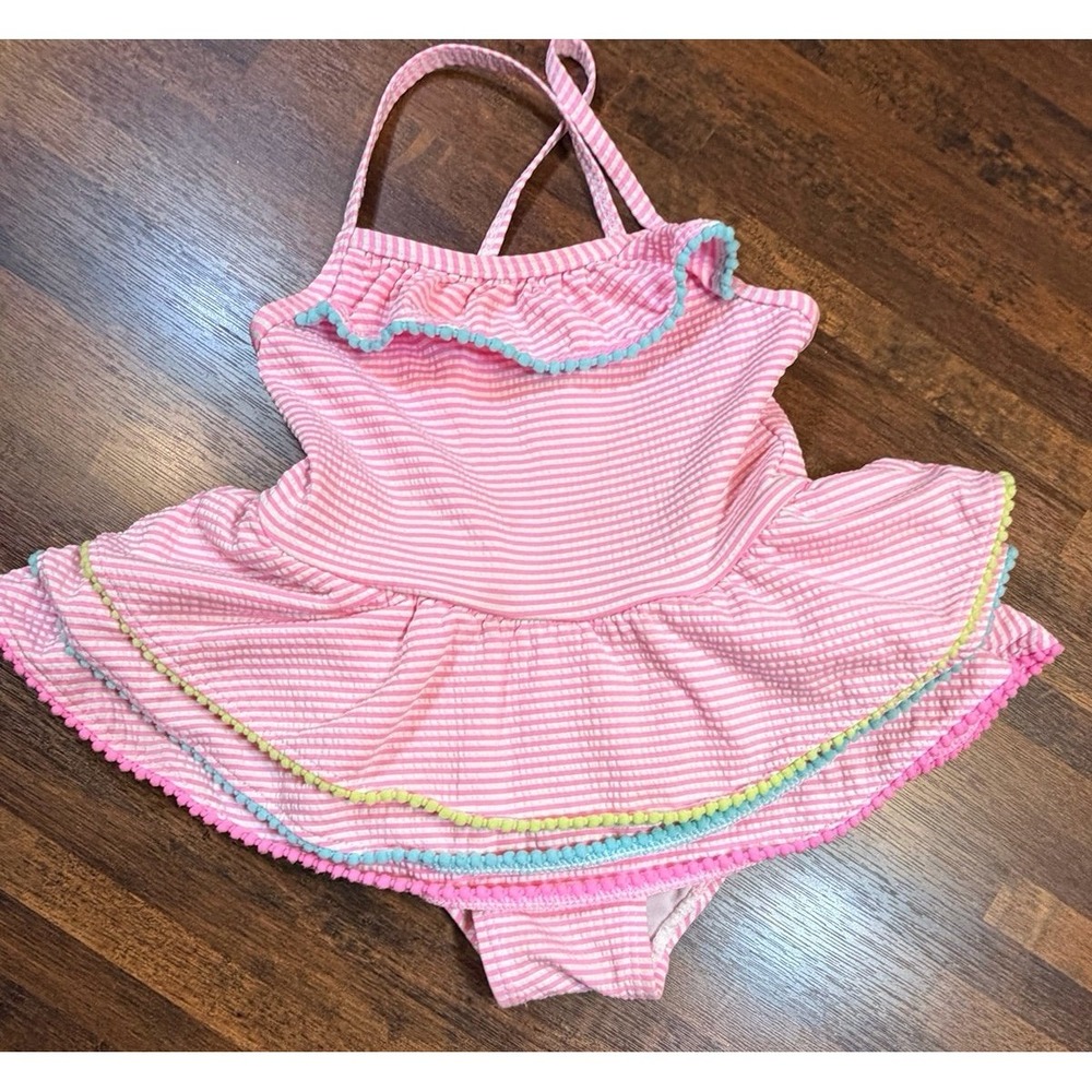 Girls Wetsuit swim suit size 3T.  Pink stripes with ruffled layers.  Pink girly
